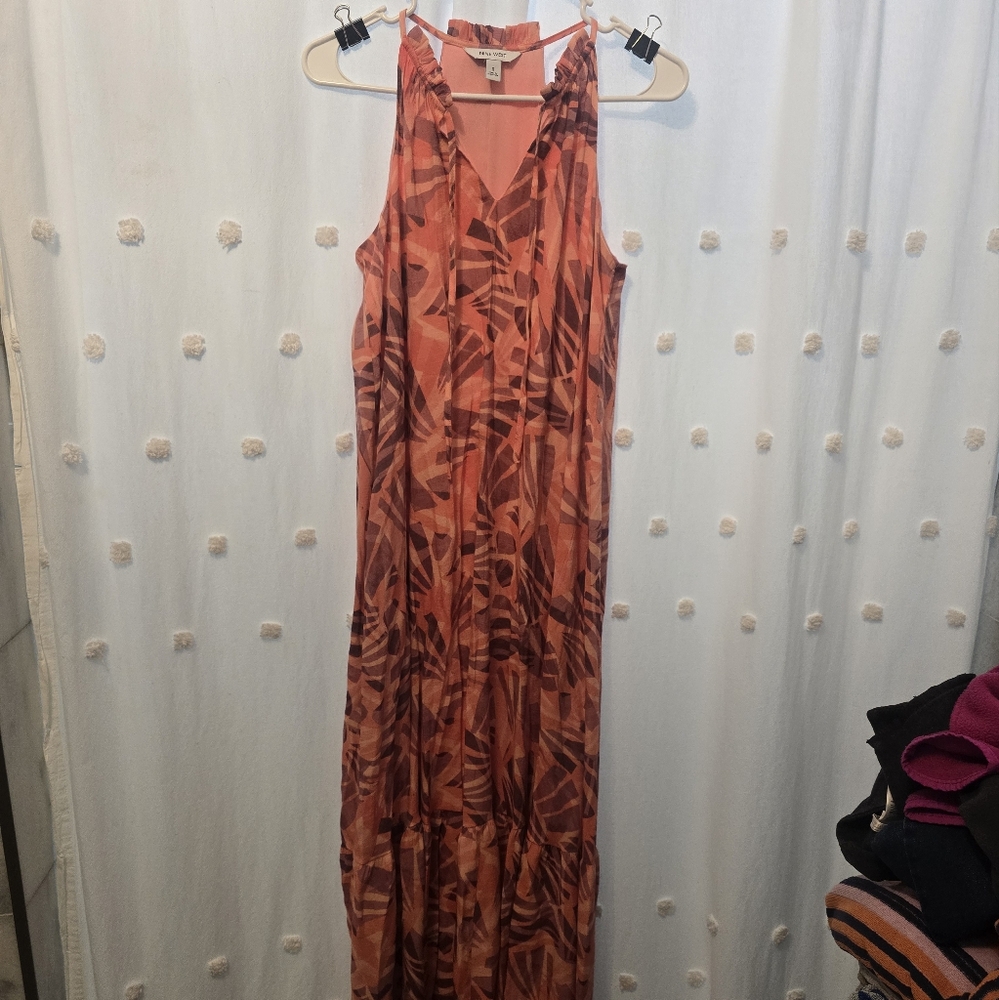 Nine West Halter Maxi Sundress in Orange and Pink Womens Size Small